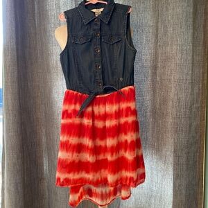 Guess Denim & Chiffon Dress with Tie at waist. 12
